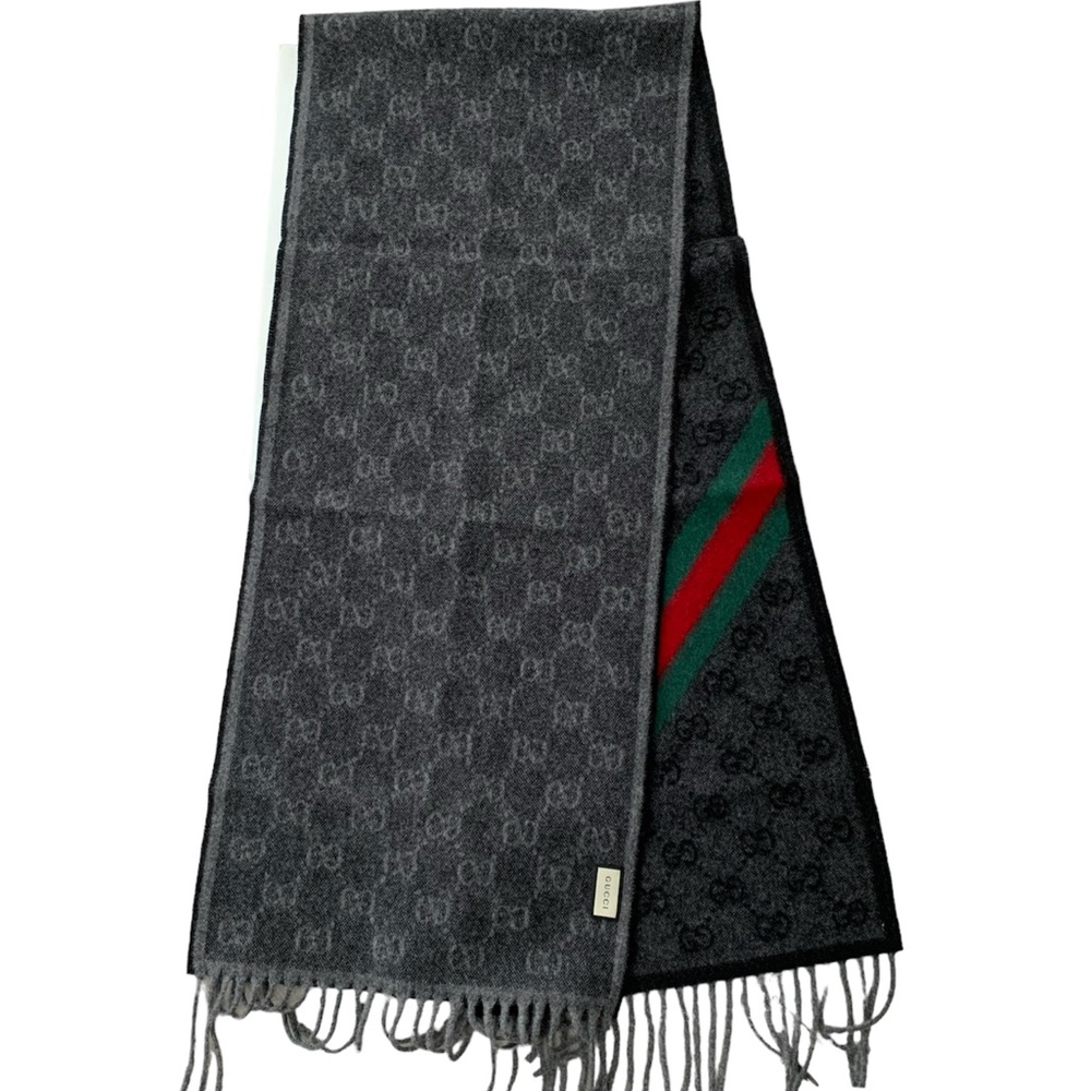 💝💝💝GUCCI UNISEX AUTHENTIC NEW Wool Monogram Web Scarf black/green/red💝💝💝 - Picture 4 of 9